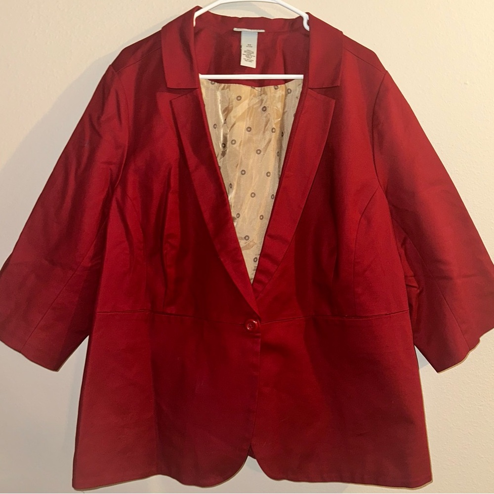 Catherines Women’s Red‎ Single Button Blazer Knit Ponte Jacket Size 2XL (22/24W)
